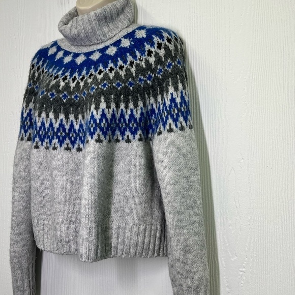 H&M - Jacquard Knit Light Gray Mélange Patterned Turtleneck Sweater Size XS - Picture 6 of 11